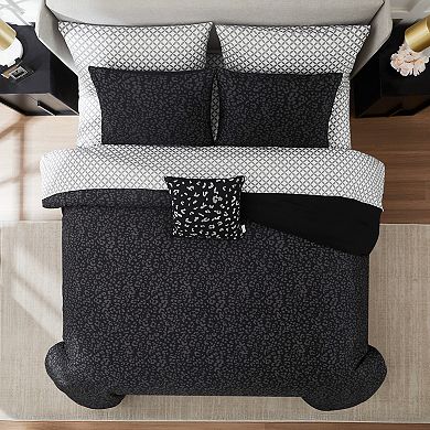 Nine West Black Leopard 8-Piece Comforter Set with Coordinating Throw Pillow