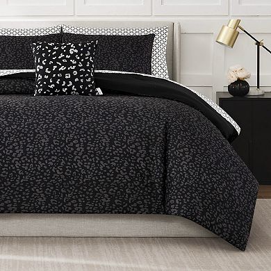 Nine West Black Leopard 8-Piece Comforter Set with Coordinating Throw Pillow
