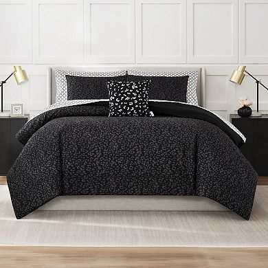 Nine West Black Leopard 8-Piece Comforter Set with Coordinating Throw Pillow