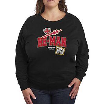 Women's Plus Masters Of The Universe He-Man Patches French Terry Long Sleeve Tee