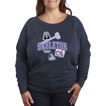 Women's Plus Masters Of The Universe Skeletor Patches French Terry Long Sleeve Tee