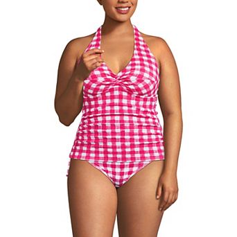 Plus Size Lands' End Pique Knot Twist Halter Swim Top