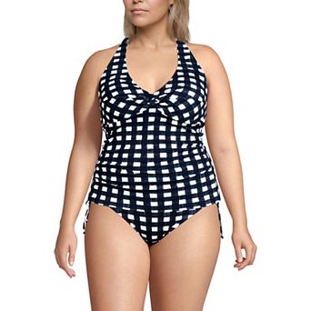 Plus Size Lands' End Pique Knot Twist Halter Swim Top