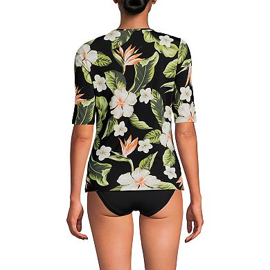 Petite Lands' End SunShade UPF 50 Elbow Sleeve Rashguard Swim Top