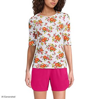 Petite Lands' End SunShade UPF 50 Elbow Sleeve Rashguard Swim Top