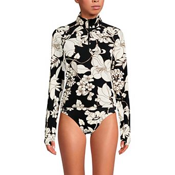 Women's Lands' End SunShade UPF 50 Quarter Zip Long Sleeve Rashguard