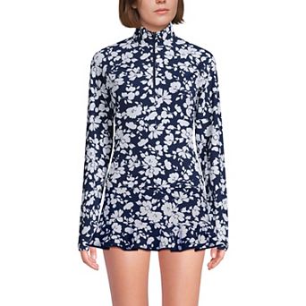 Women's Lands' End SunShade UPF 50 Quarter Zip Long Sleeve Rashguard