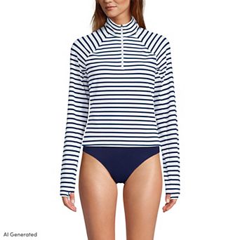 Women's Lands' End SunShade UPF 50 Quarter Zip Long Sleeve Rashguard