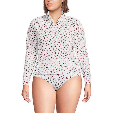 Plus Size Lands' End SunShade UPF 50 Quarter Zip Rashguard Swim Top