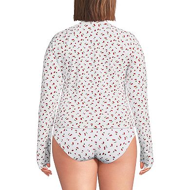 Plus Size Lands' End SunShade UPF 50 Quarter Zip Rashguard Swim Top