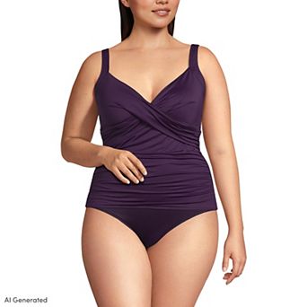 Plus Size Lands' End Long Torso Sweetheart Wrap Underwire Tankini Swim Top