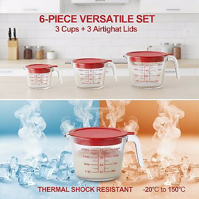 Nesting Liquid Measuring Cups Set with Lids for Baking