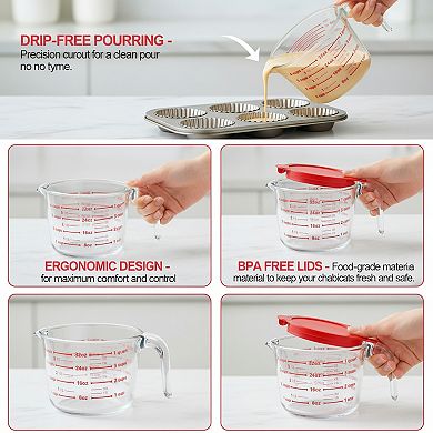 Nesting Liquid Measuring Cups Set with Lids for Baking