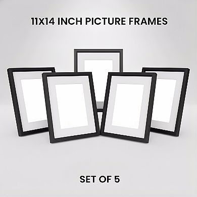Picture Frame Set of 5 for 11x14 Photos with Mat for 8x10