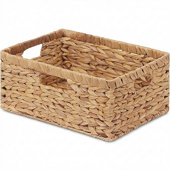 Rectangular Wicker Storage Basket, Water Hyacinth with Handles Large