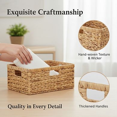 Rectangular Wicker Storage Basket, Water Hyacinth with Handles Large