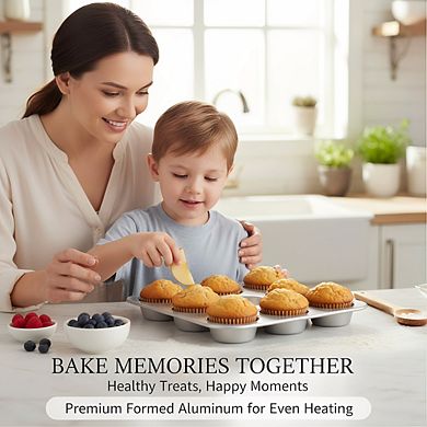 Natural Aluminum Muffin Pan 12-Cup, Heavy-Duty Commercial Baking Pan