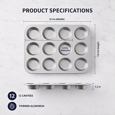 Natural Aluminum Muffin Pan 12-Cup, Heavy-Duty Commercial Baking Pan