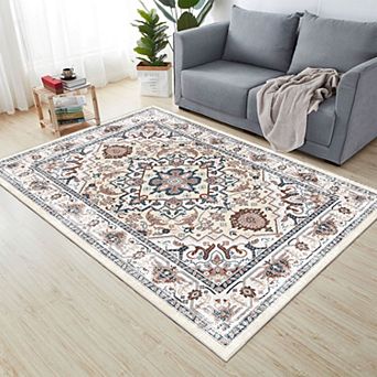 Aurora Ascent 5x7 Vintage Bohemian Persian Floral Area Rug, Orange-Yellow, Non-Slip Washable