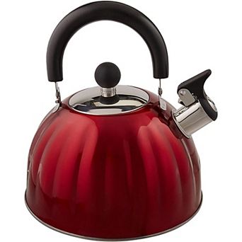 Pumpkin Shaped Stainless Steel Tea Kettle 2.1-qt Metallic Red Whistling Fast Boil