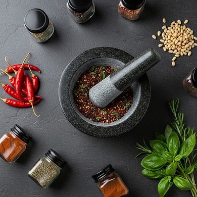 Natural Stone Grinder Large Black Granite, Mortar & Pestle for Spices, Seasonings & Pesto