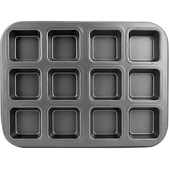 Nonstick All Edges Brownie Pan 12-Cavity, Mini Cake & Cookie Baking Tray