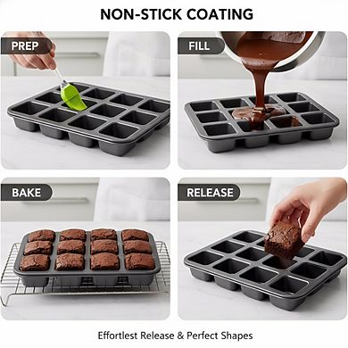 Nonstick All Edges Brownie Pan 12-Cavity, Mini Cake & Cookie Baking Tray