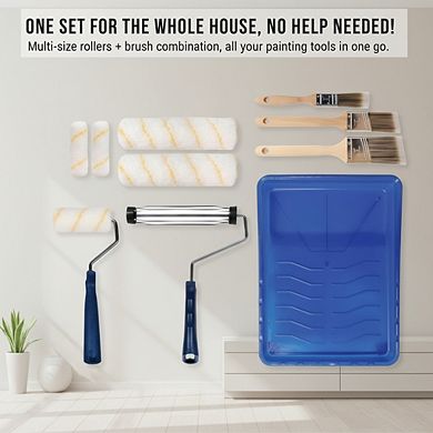 Professional Paint Roller Kit 10pc with Brush, Washable Reusable High Absorbency