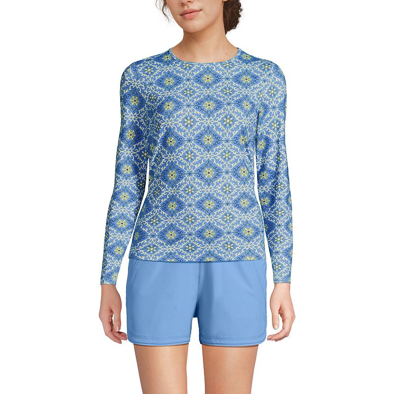 Women's Lands' End SunShade UPF 50 Long Sleeve Rash Guard Swim Tee,