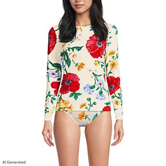 Women's Lands' End SunShade UPF 50 Long Sleeve Rash Guard Swim Tee
