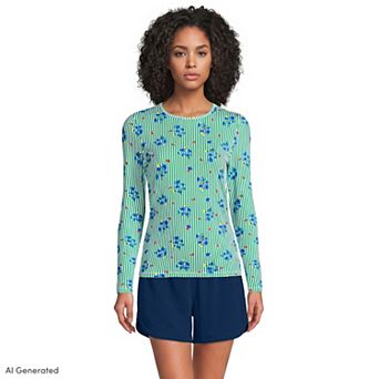 Women's Lands' End SunShade UPF 50 Long Sleeve Rash Guard Swim Tee