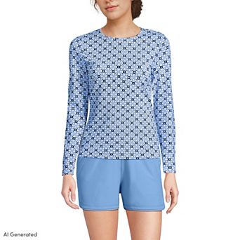 Women's Lands' End SunShade UPF 50 Long Sleeve Rash Guard Swim Tee