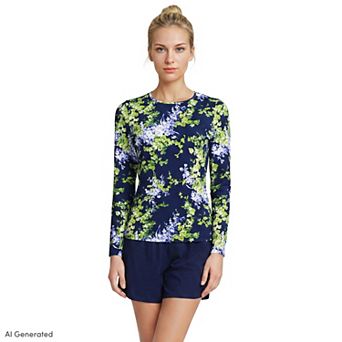 Women's Lands' End SunShade UPF 50 Long Sleeve Rash Guard Swim Tee