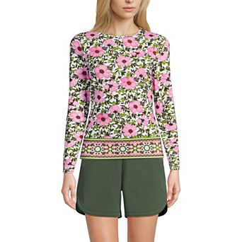 Women's Lands' End SunShade UPF 50 Long Sleeve Rash Guard Swim Tee