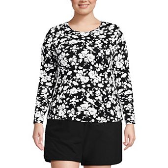 Plus Size Lands' End SunShade UPF 50 Long Sleeve Rash Guard Swim Top