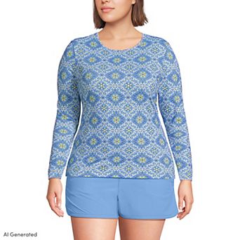 Plus Size Lands' End SunShade UPF 50 Long Sleeve Rash Guard Swim Top