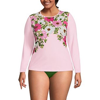 Plus Size Lands' End SunShade UPF 50 Long Sleeve Rash Guard Swim Top