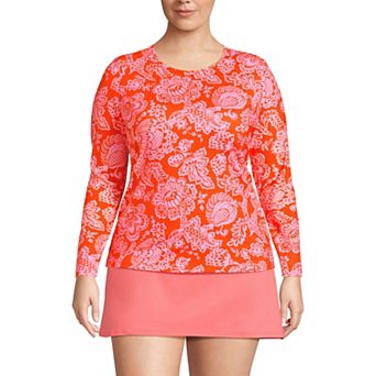 Plus Size Lands' End SunShade UPF 50 Long Sleeve Rash Guard Swim Top