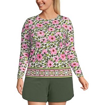 Plus Size Lands' End SunShade UPF 50 Long Sleeve Rash Guard Swim Top