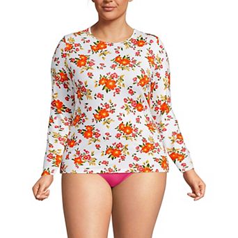 Plus Size Lands' End SunShade UPF 50 Long Sleeve Rash Guard Swim Top