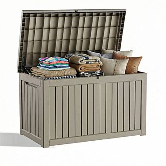 EFU 180 Gallon Weatherproof Deck Box, Lockable Resin Storage Container with Hydraulic Rods