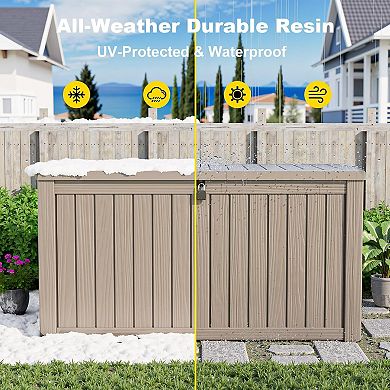 EFU 180 Gallon Weatherproof Deck Box, Lockable Resin Storage Container with Hydraulic Rods