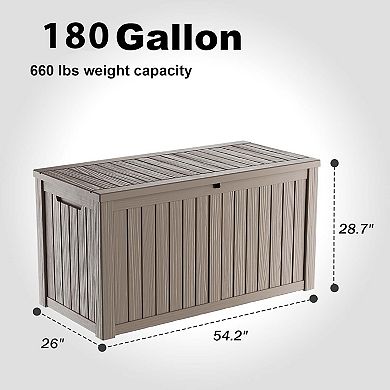 EFU 180 Gallon Weatherproof Deck Box, Lockable Resin Storage Container with Hydraulic Rods