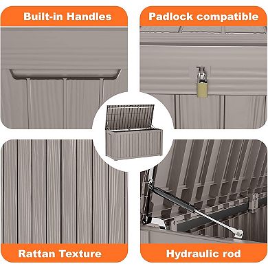 EFU 180 Gallon Weatherproof Deck Box, Lockable Resin Storage Container with Hydraulic Rods