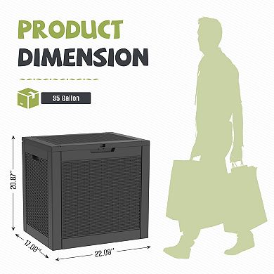 EFU 35 Gallon Rattan Weave Deck Box, Sit-On-It Bench, Weatherproof Resin Storage