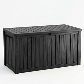 EFU 150 Gallon Weatherproof Deck Box, Lockable Resin Storage Container with Hydraulic Rods
