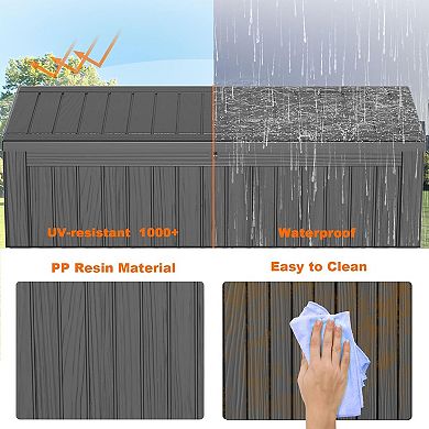 EFU 150 Gallon Weatherproof Deck Box, Lockable Resin Storage Container with Hydraulic Rods