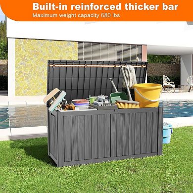 EFU 150 Gallon Weatherproof Deck Box, Lockable Resin Storage Container with Hydraulic Rods