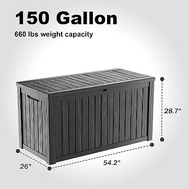 EFU 150 Gallon Weatherproof Deck Box, Lockable Resin Storage Container with Hydraulic Rods