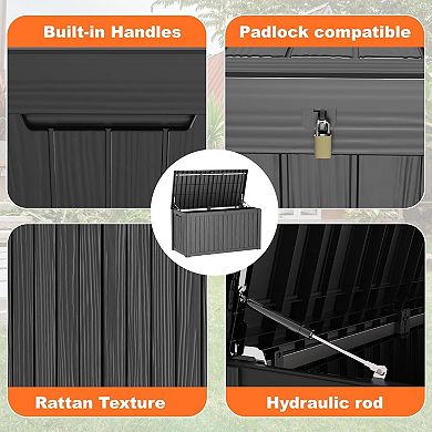 EFU 150 Gallon Weatherproof Deck Box, Lockable Resin Storage Container with Hydraulic Rods